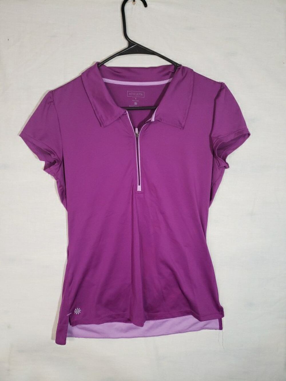 ATHLETA SHORT SLEEVE 1/4 ZIP ELASTIC WAIST PEPLUM HEM SIZE M ATHLETIC. 320
